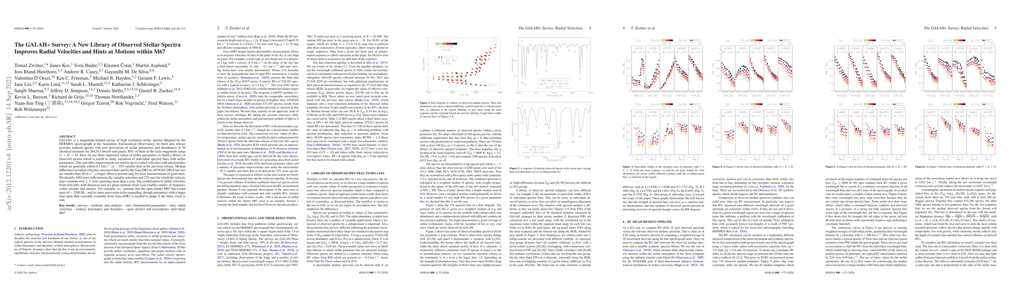 Thumbnail for The GALAH+ Survey: A New Library of Observed Stellar Spectra Improves
  Radial Velocities and Hints at Motions within M67
