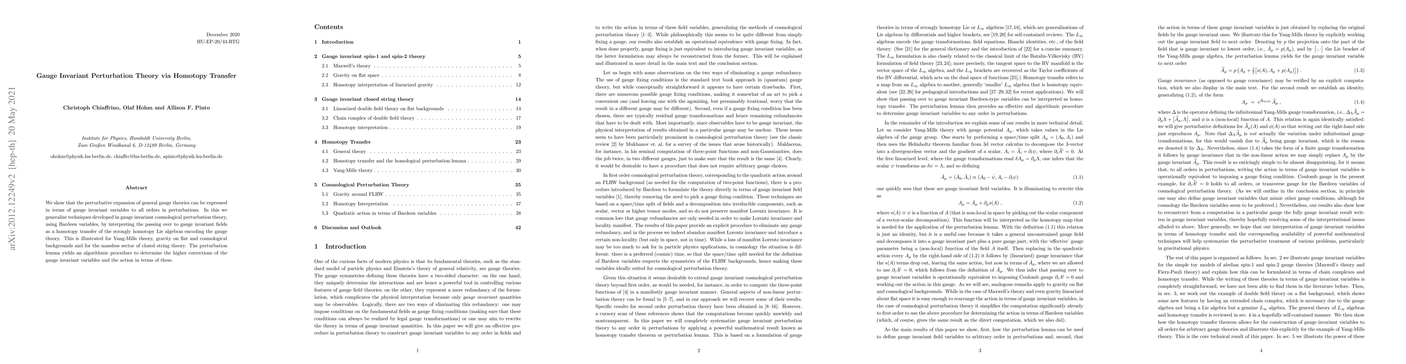 Thumbnail for Gauge Invariant Perturbation Theory via Homotopy Transfer
