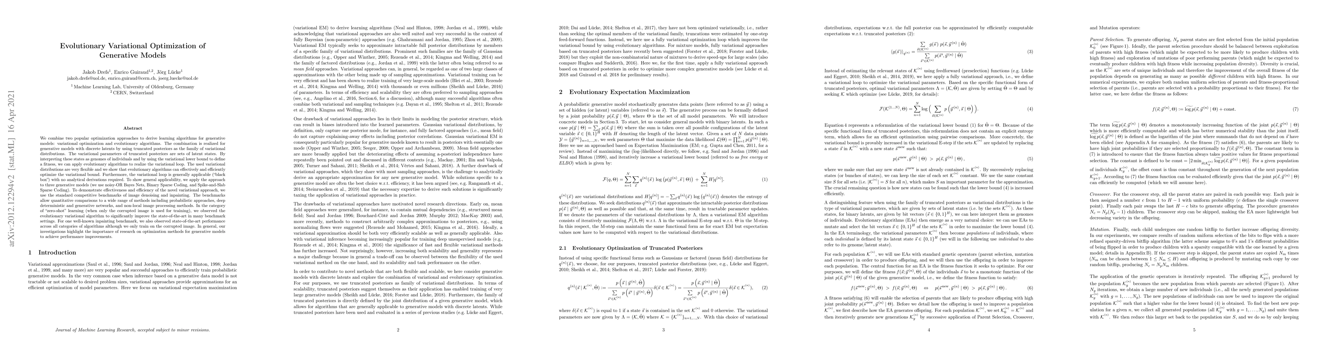 Thumbnail for Evolutionary Variational Optimization of Generative Models