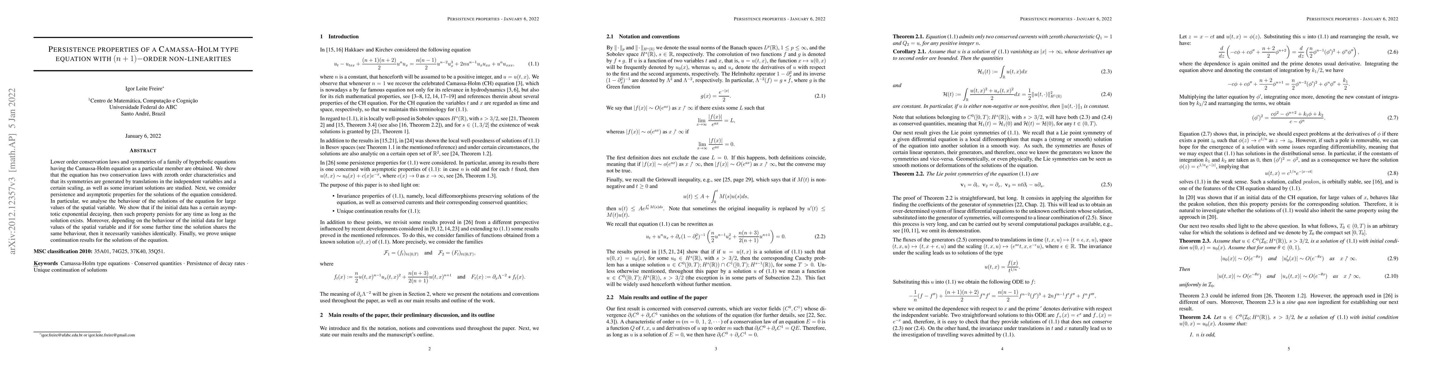 Thumbnail for Persistence properties of a Camassa-Holm type equation with
  $(n+1)-$order non-linearities