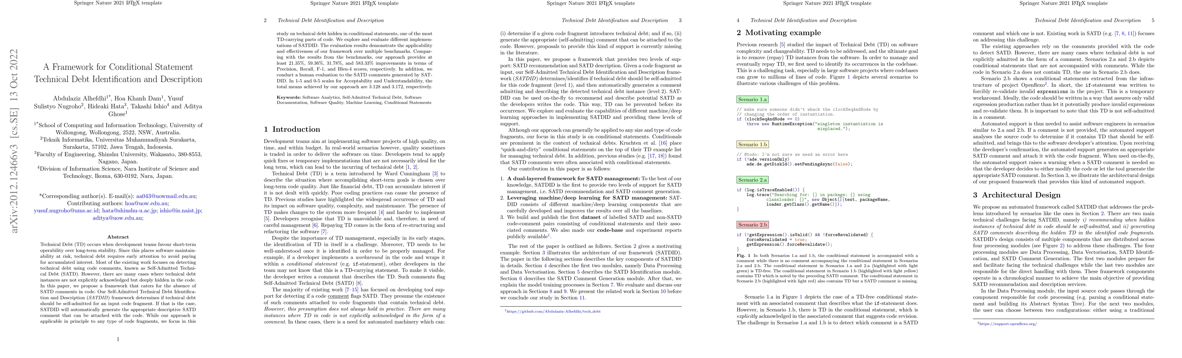 Thumbnail for A Framework for Conditional Statement Technical Debt Identification and
  Description