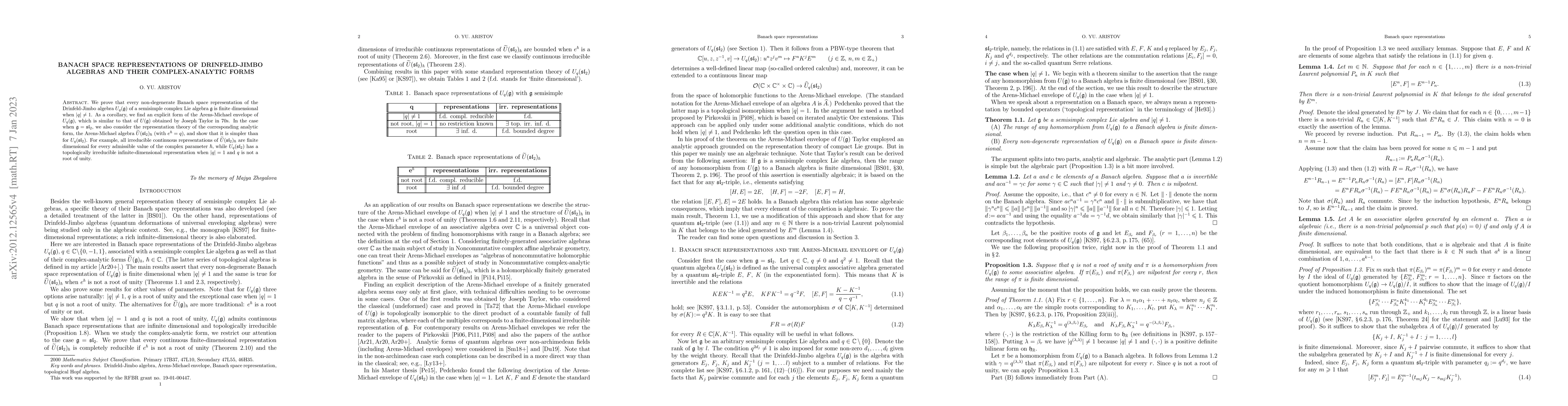 Thumbnail for Banach space representations of Drinfeld-Jimbo algebras and their
  complex-analytic forms