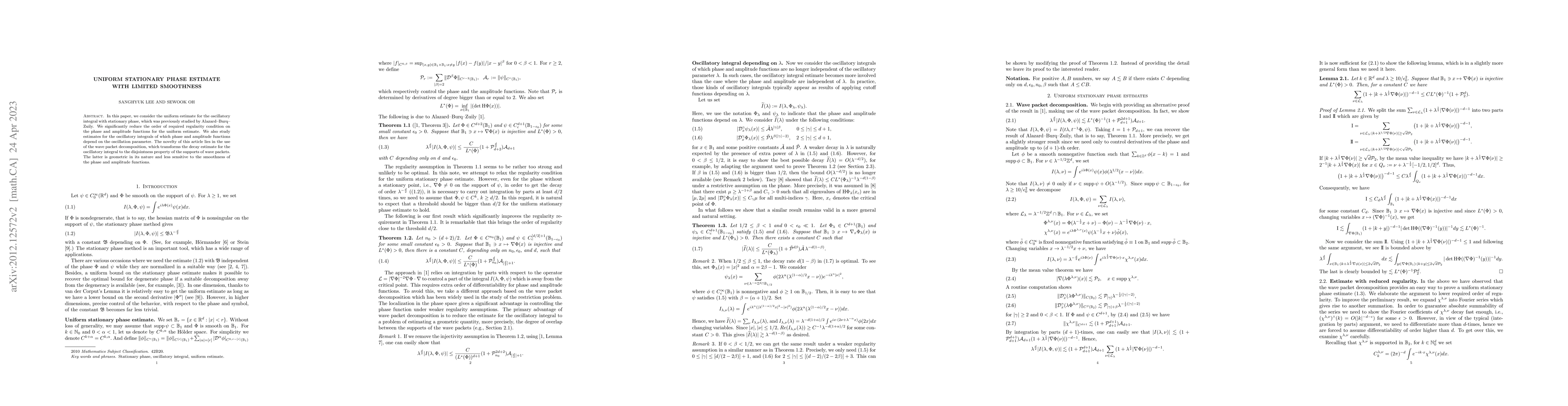 Thumbnail for Uniform stationary phase estimate with limited smoothness