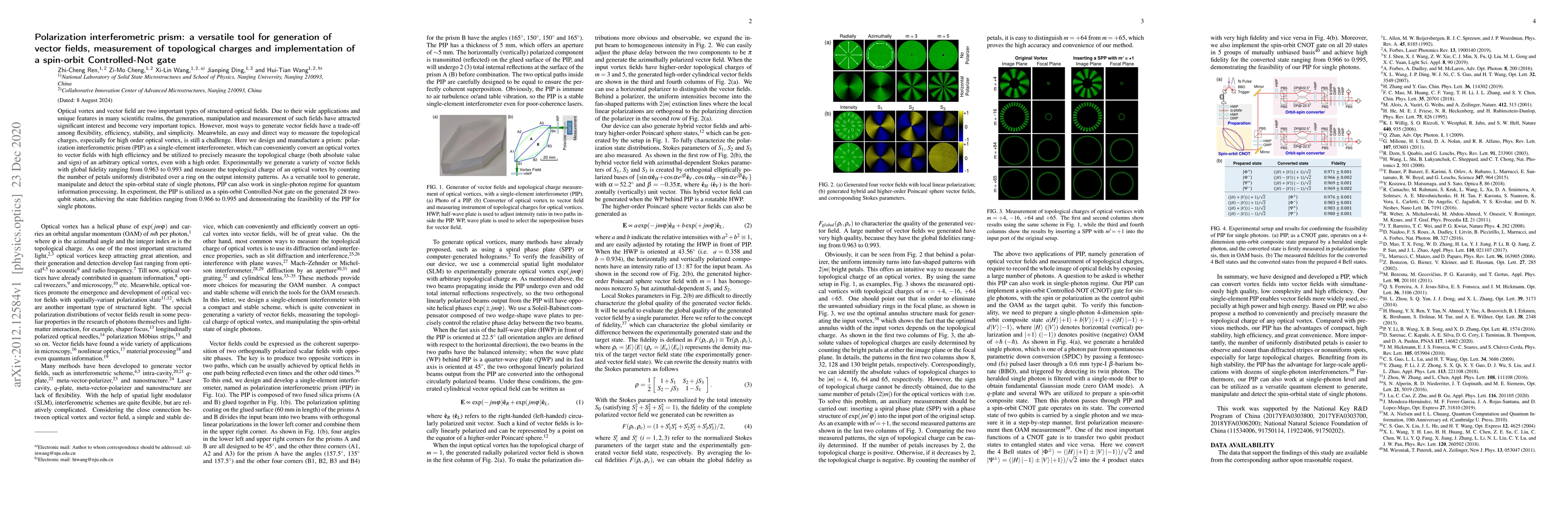 Thumbnail for Polarization interferometric prism: a versatile tool for generation of
  vector fields, measurement of topological charges and implementation of a
  spin-orbit Controlled-Not gate