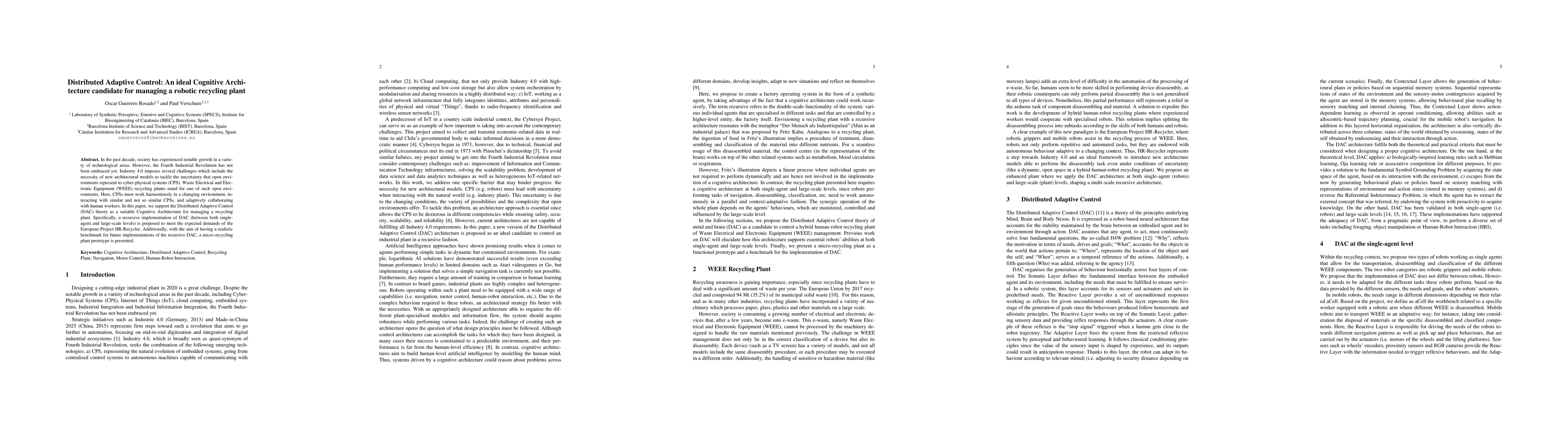 Thumbnail for Distributed Adaptive Control: An ideal Cognitive Architecture candidate
  for managing a robotic recycling plant