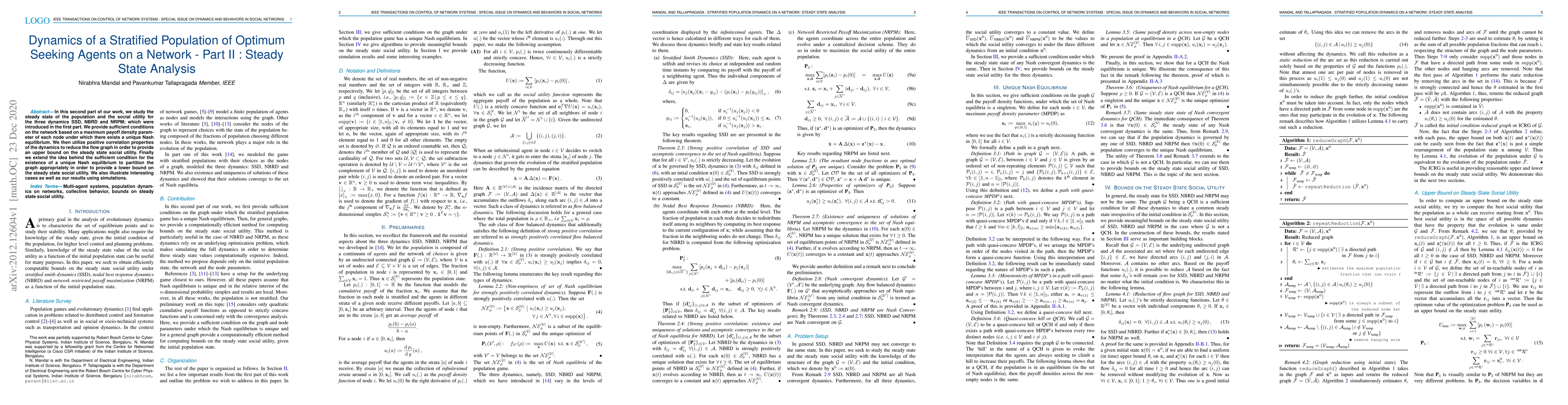Thumbnail for Dynamics of a Stratified Population of Optimum Seeking Agents on a
  Network -- Part II: Steady State Analysis