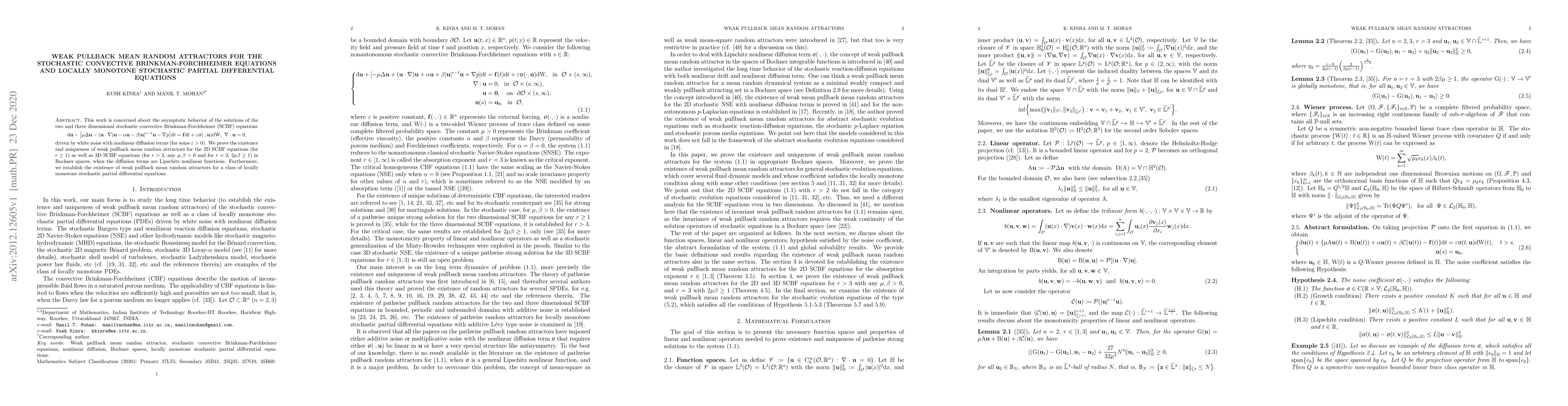 Thumbnail for Weak pullback mean random attractors for the stochastic convective
  Brinkman-Forchheimer equations and locally monotone stochastic partial
  differential equations