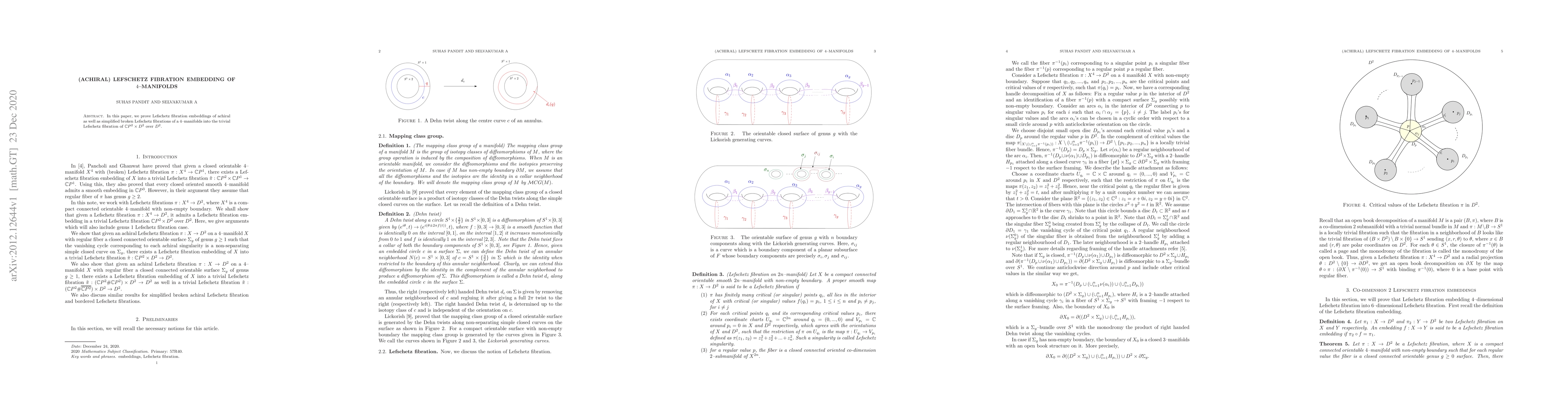 Thumbnail for (Achiral) Lefschetz fibration embeddings of $4$-manifolds