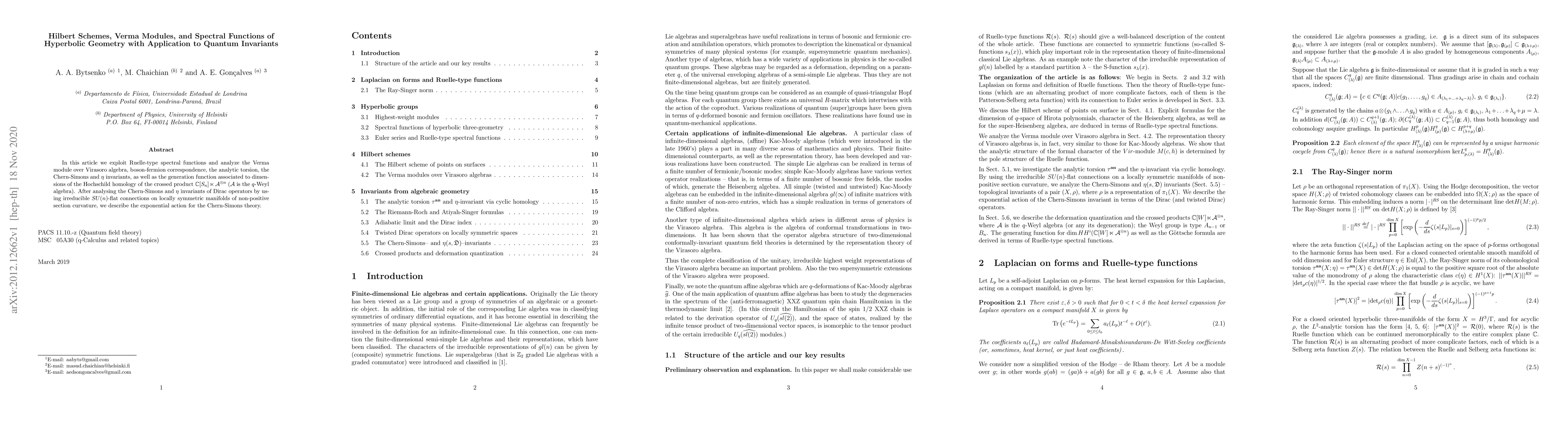 Thumbnail for Hilbert schemes, Verma modules and spectral functions of hyperbolic
  geometry with application to quantum invariants