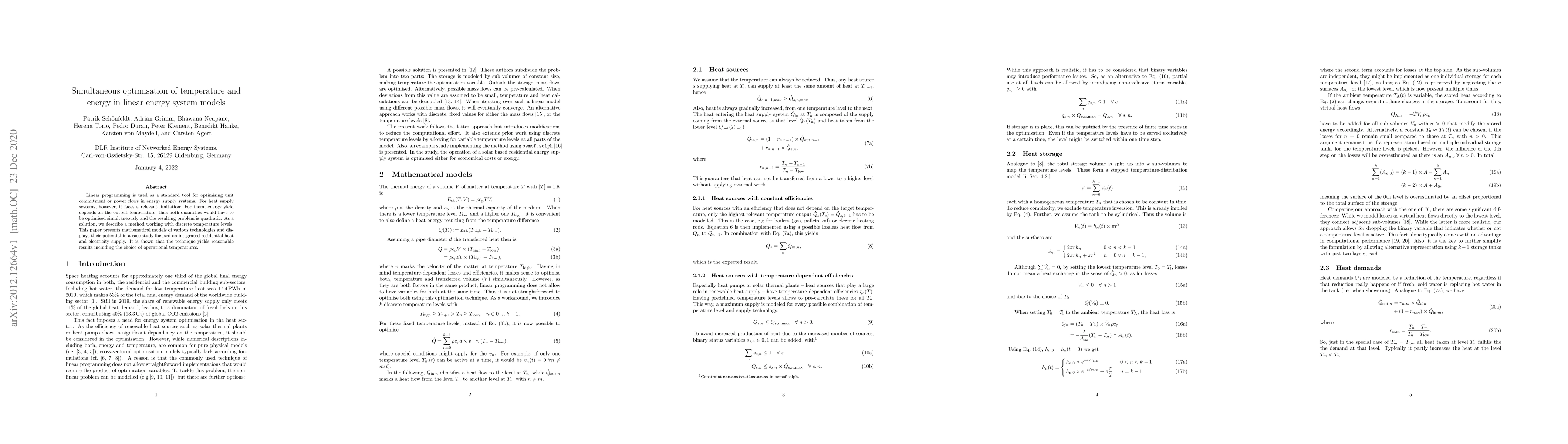 Thumbnail for Simultaneous optimisation of temperature and energy in linear energy
  system models