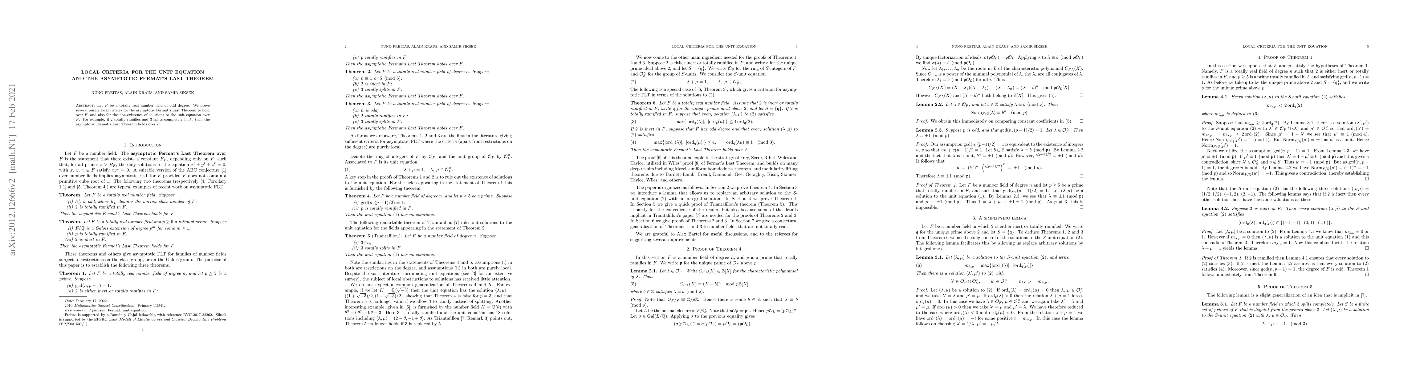 Thumbnail for Local criteria for the unit equation and the asymptotic Fermat's Last
  Theorem