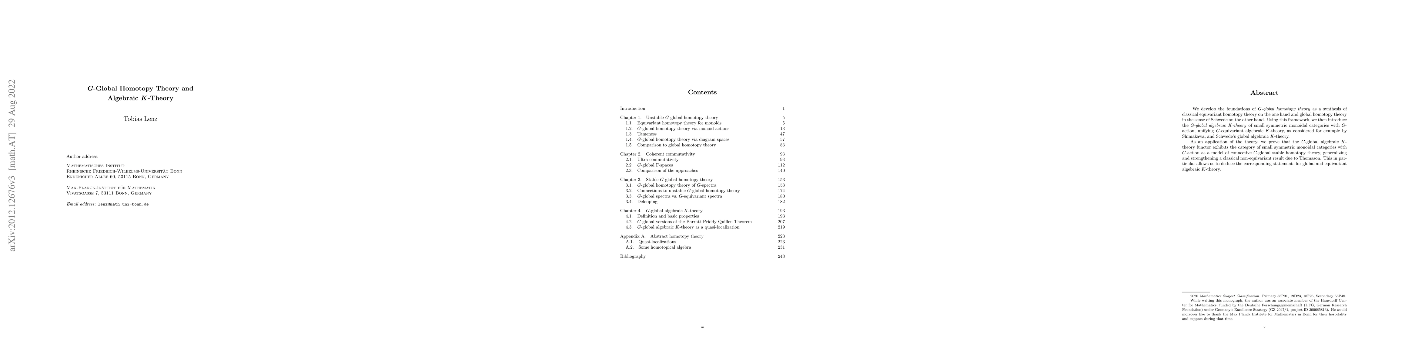 Thumbnail for G-Global Homotopy Theory and Algebraic K-Theory
