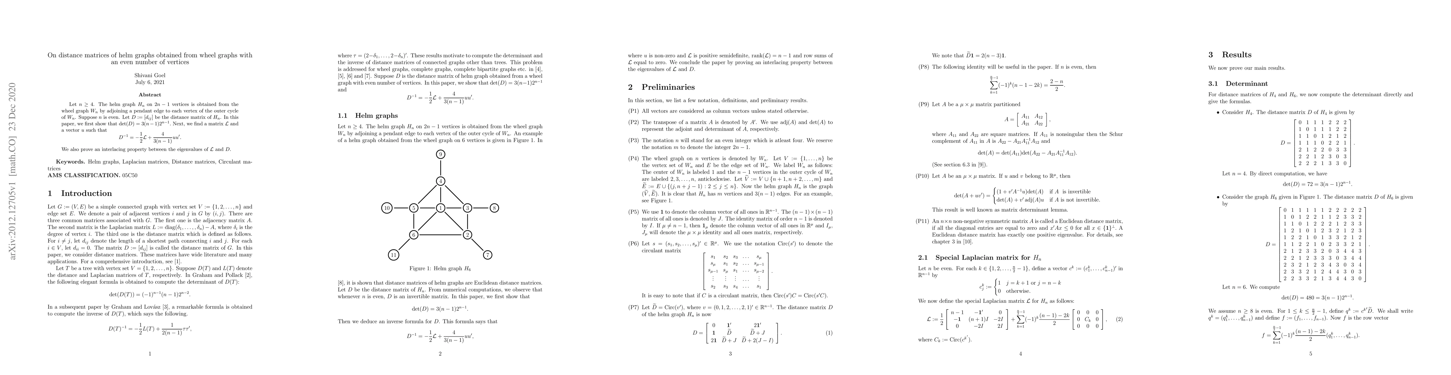 Thumbnail for On distance matrices of helm graphs obtained from wheel graphs with an
  even number of vertices