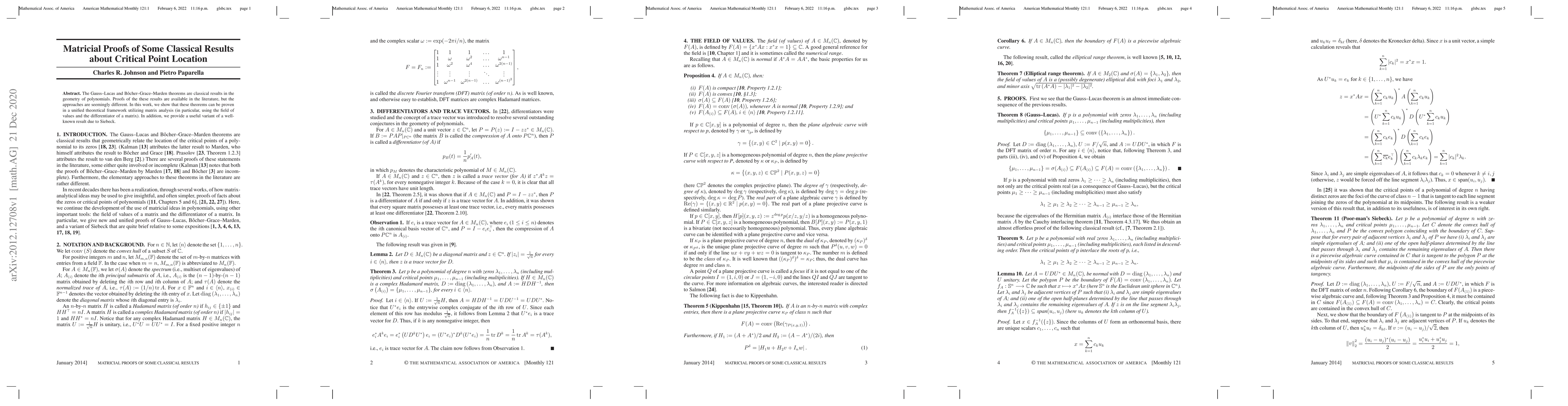 Thumbnail for Matricial Proofs of Some Classical Results about Critical Point Location