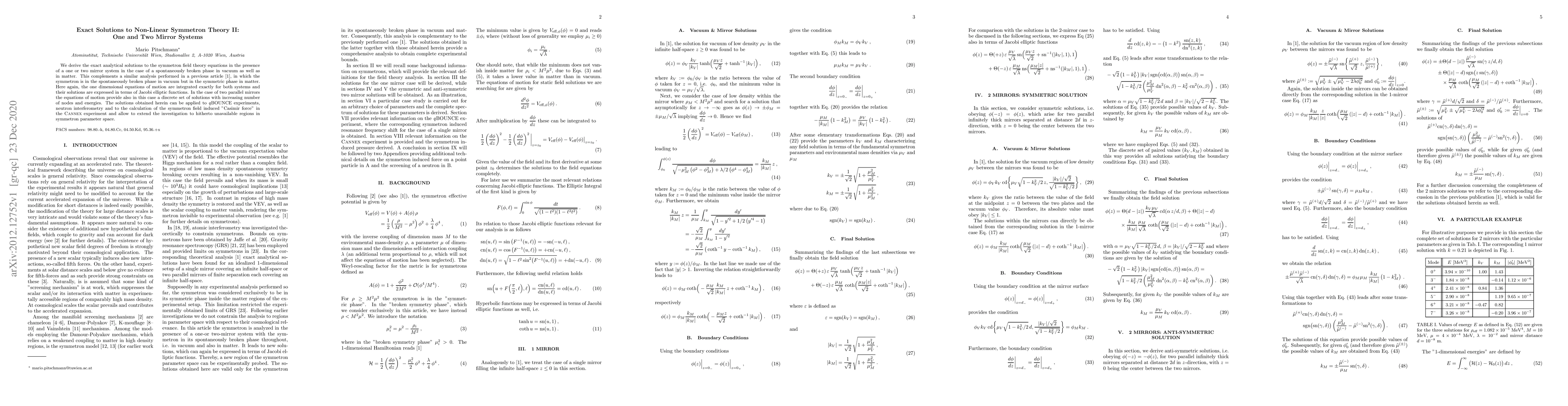 Thumbnail for Exact Solutions to Non-Linear Symmetron Theory II: One and Two Mirror
  Systems