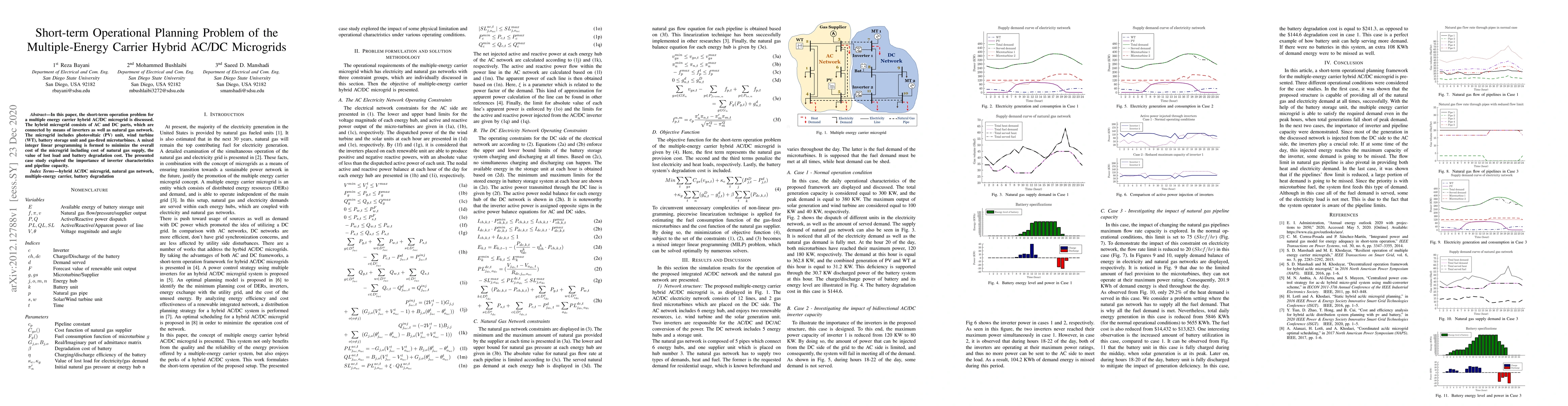 Thumbnail for Short-term Operational Planning Problem of the Multiple-Energy Carrier
  Hybrid AC/DC Microgrids