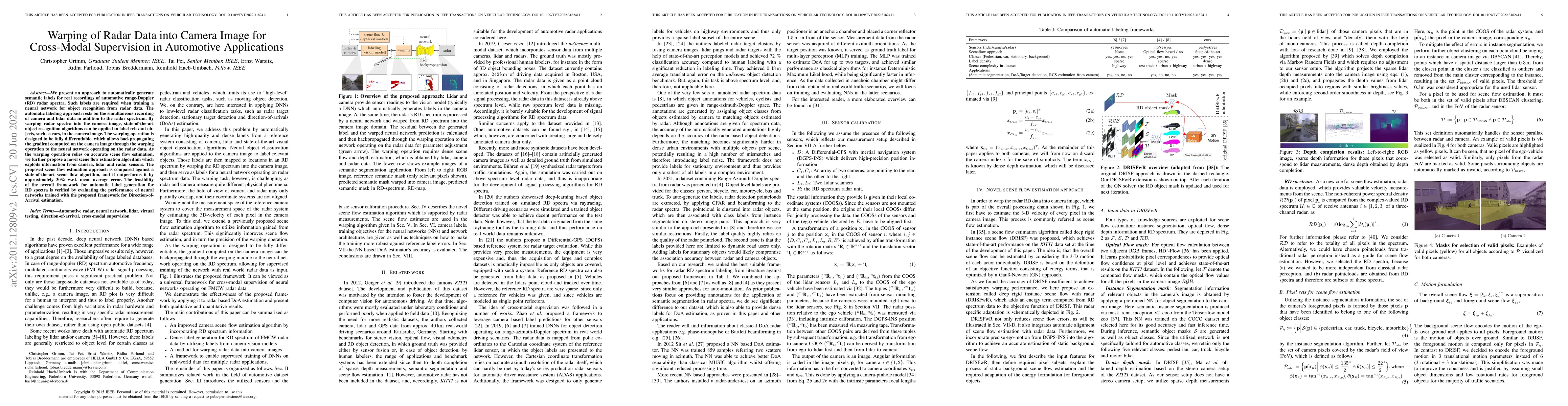 Thumbnail for Warping of Radar Data into Camera Image for Cross-Modal Supervision in
  Automotive Applications