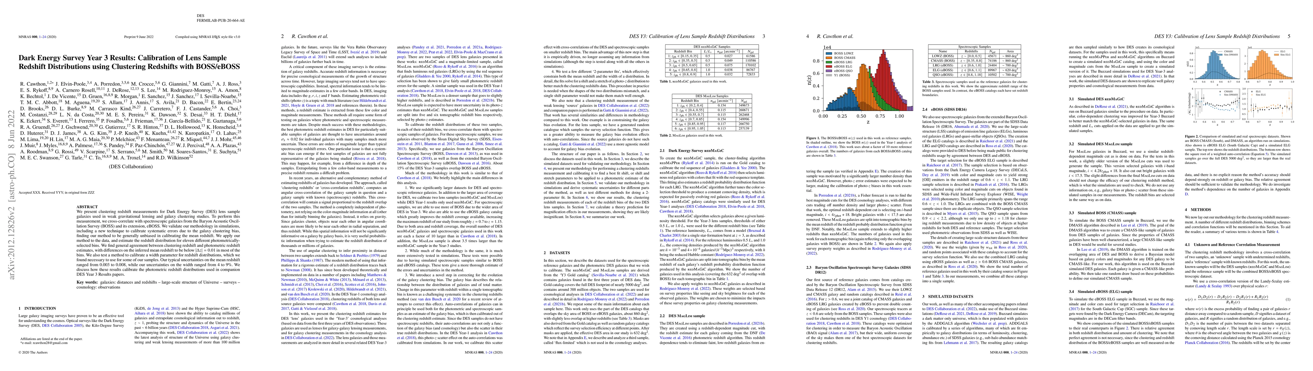 Thumbnail for Dark Energy Survey Year 3 Results: Calibration of Lens Sample Redshift
  Distributions using Clustering Redshifts with BOSS/eBOSS