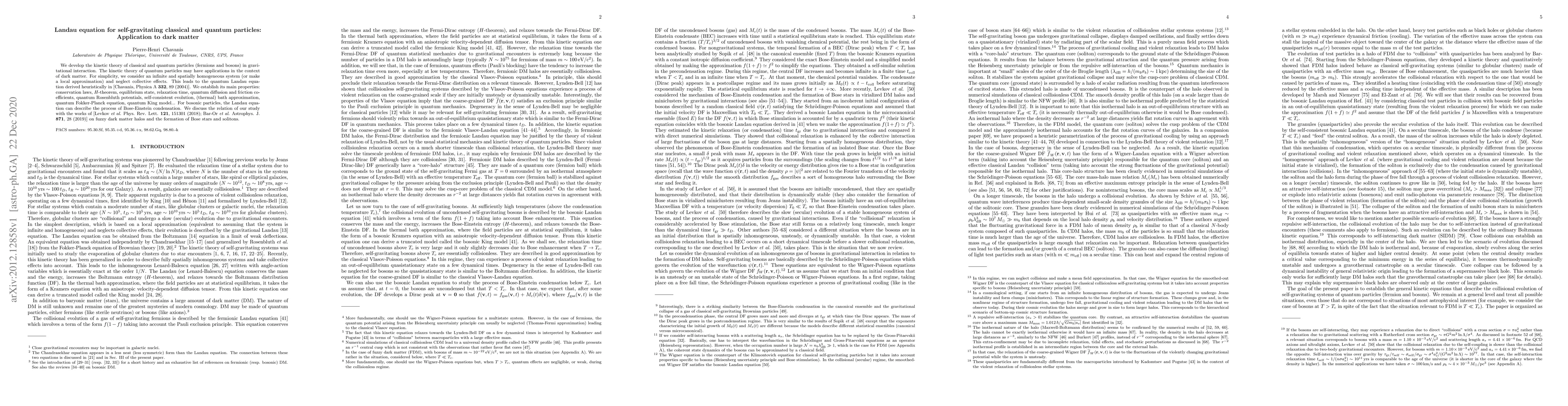 Thumbnail for Landau equation for self-gravitating classical and quantum particles:
  Application to dark matter
