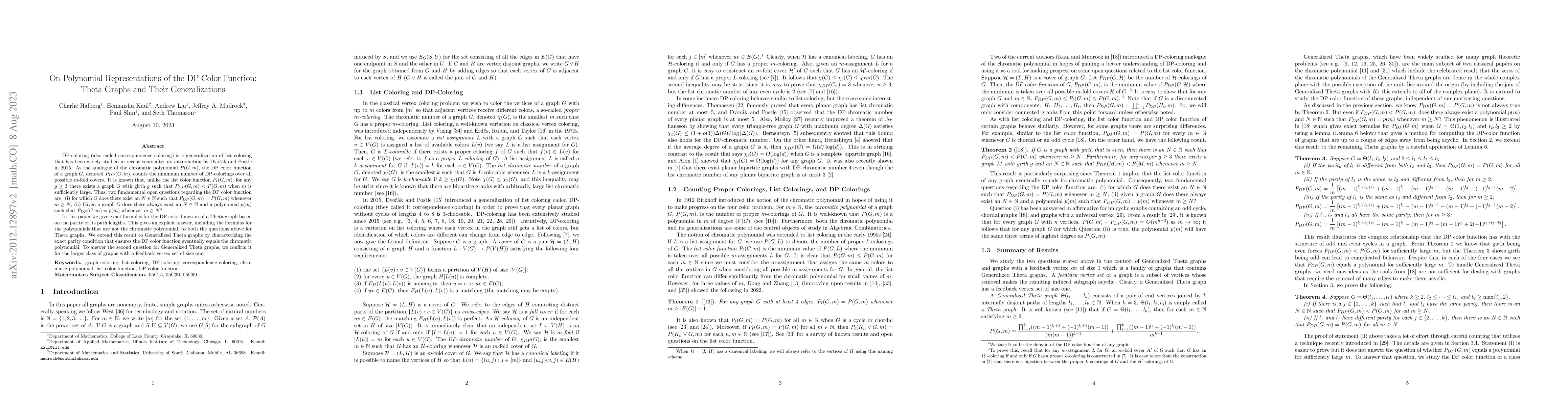 Thumbnail for On Polynomial Representations of the DP Color Function: Theta Graphs and
  Their Generalizations