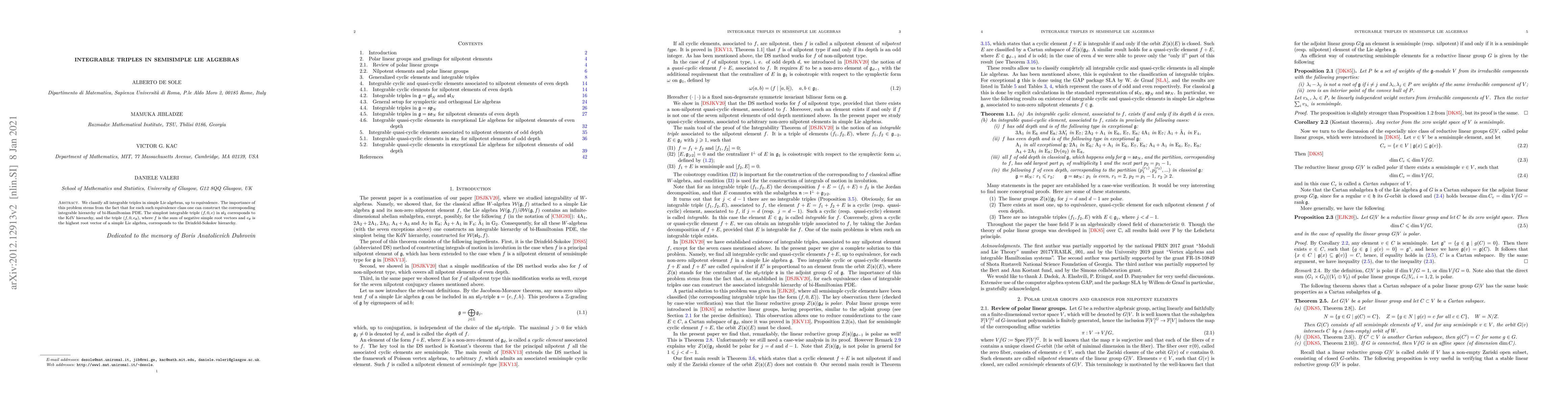 Thumbnail for Integrable triples in semisimple Lie algebras