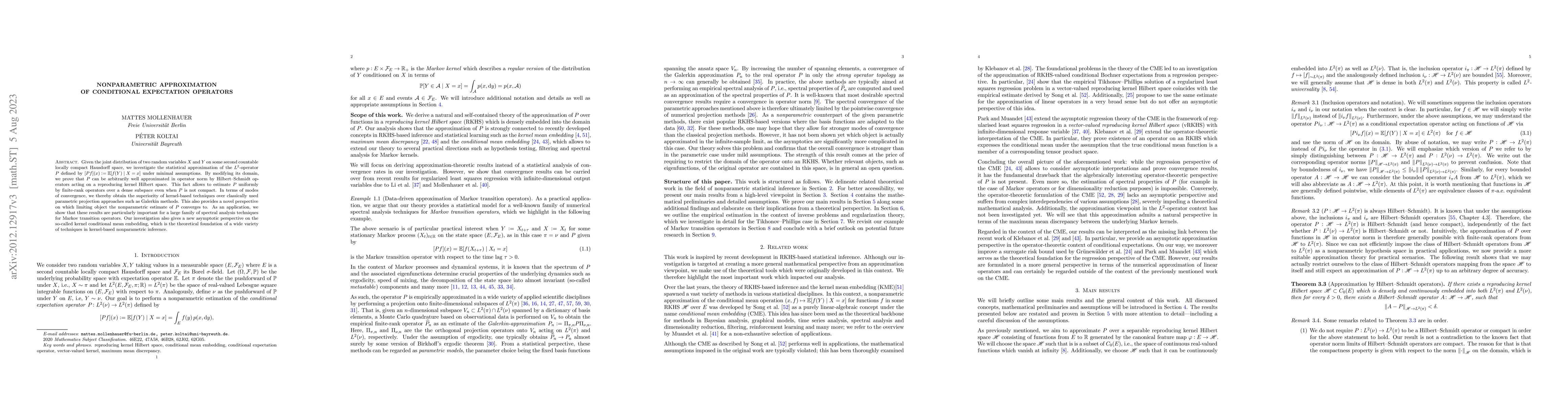 Thumbnail for Nonparametric approximation of conditional expectation operators