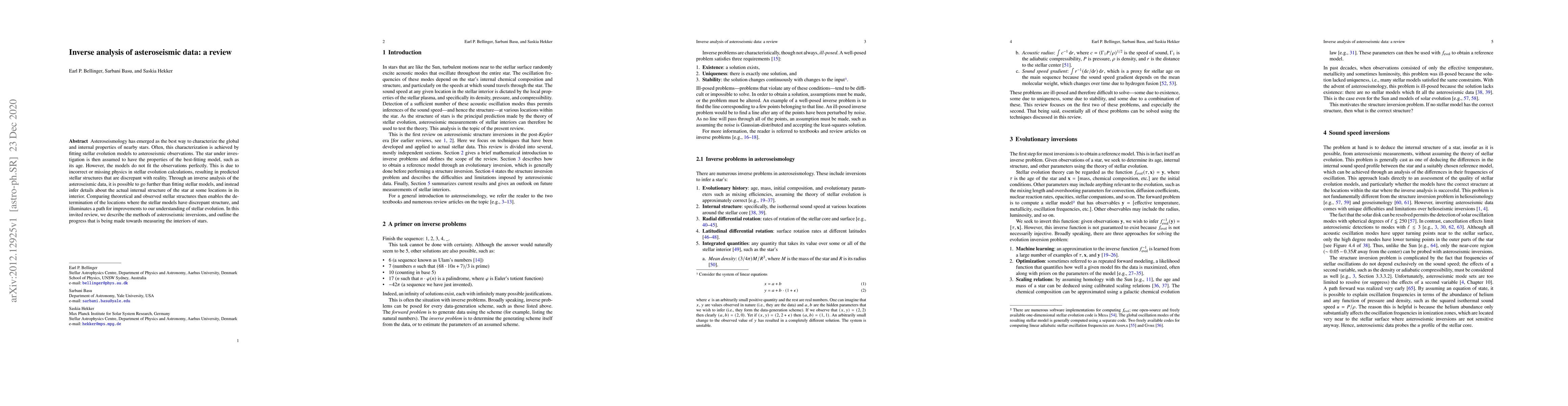 Thumbnail for Inverse analysis of asteroseismic data: a review
