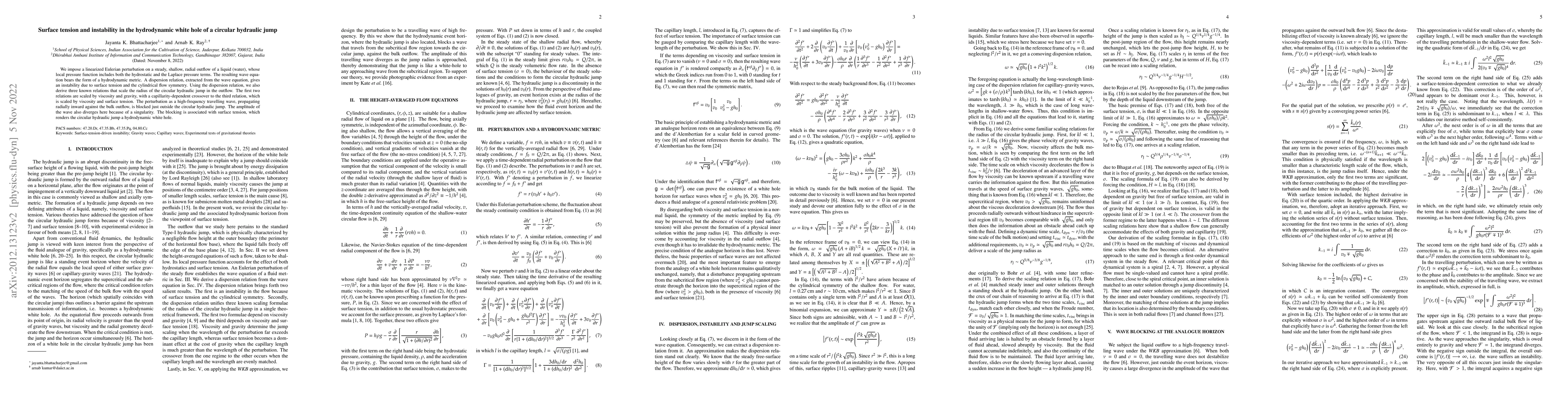 Thumbnail for Surface tension and instability in the hydrodynamic white hole of a
  circular hydraulic jump
