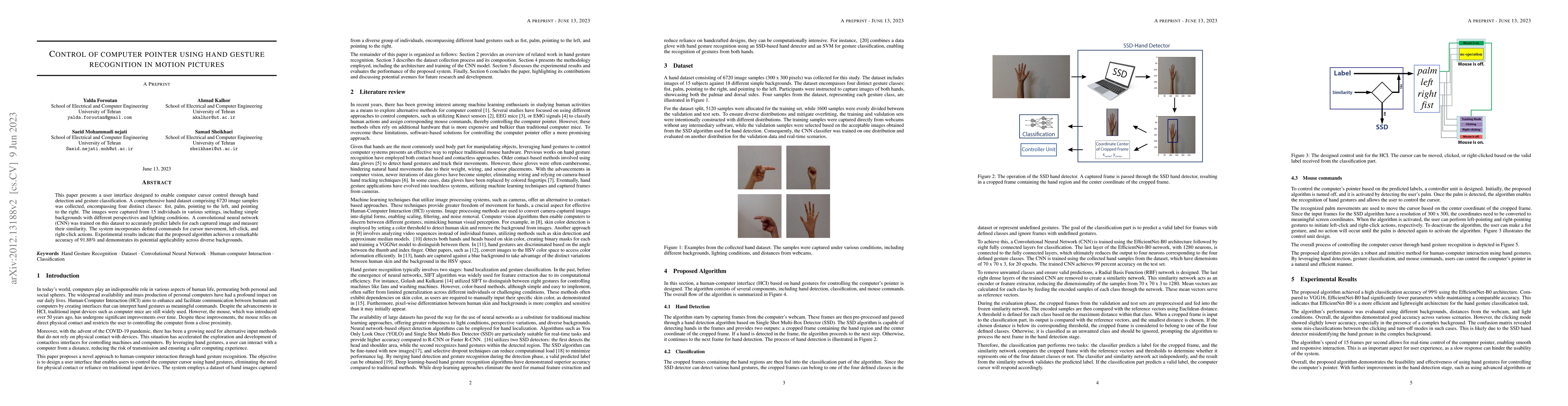 Thumbnail for Control of Computer Pointer Using Hand Gesture Recognition in Motion
  Pictures