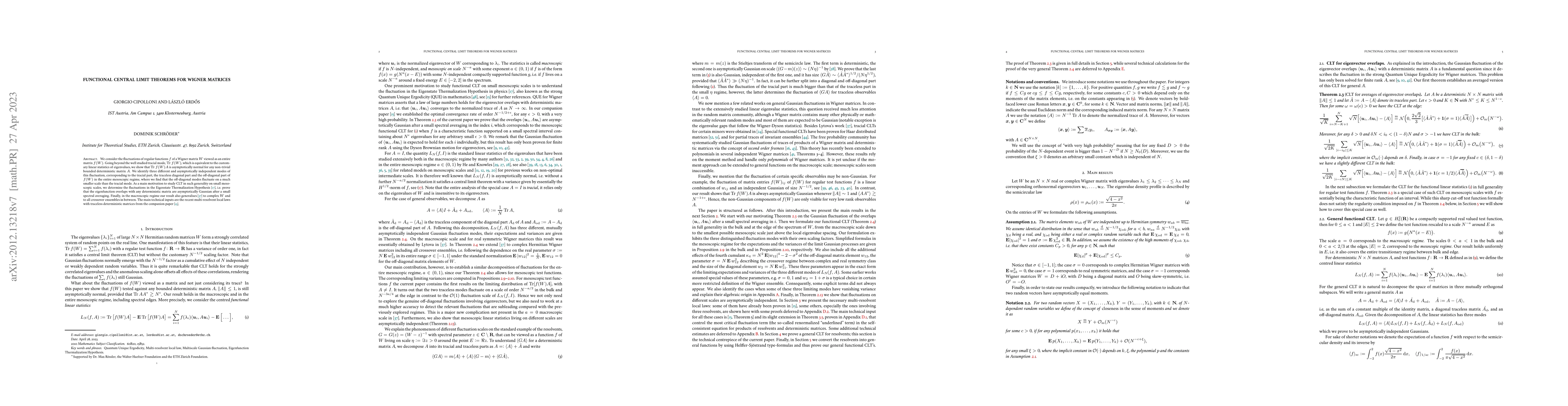 Thumbnail for Functional Central Limit Theorems for Wigner Matrices