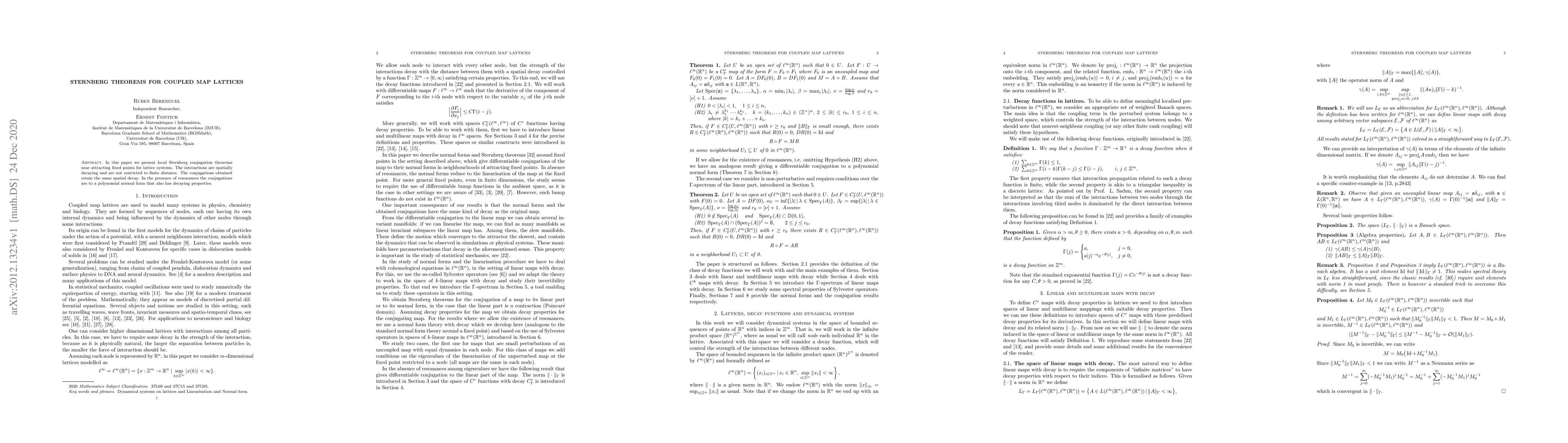 Thumbnail for Normal forms and Sternberg conjugation theorems for infinite dimensional
  coupled map lattices
