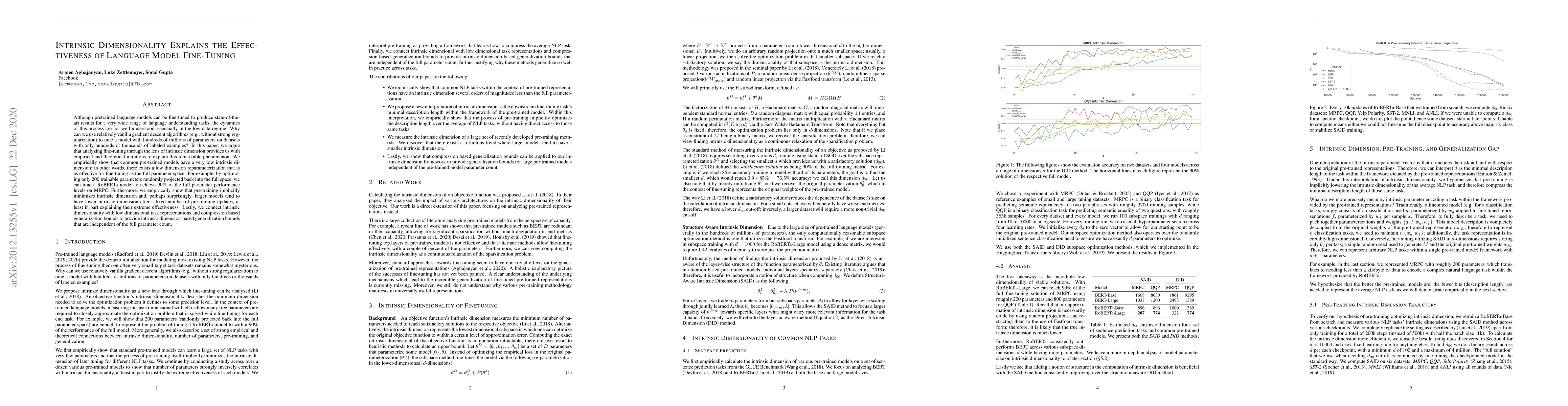 Thumbnail for Intrinsic Dimensionality Explains the Effectiveness of Language Model
  Fine-Tuning