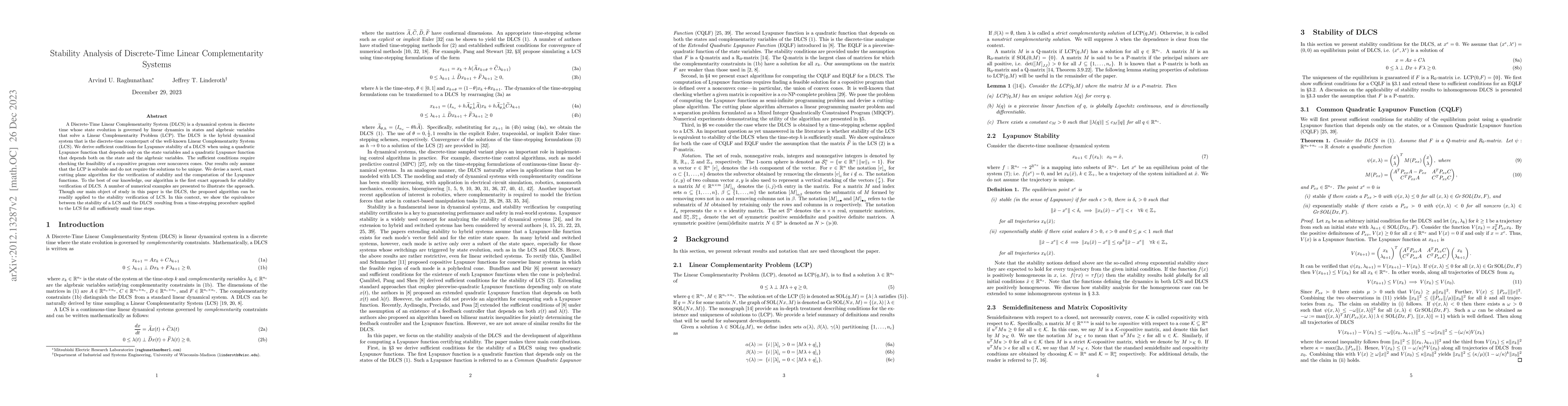 Thumbnail for Stability Analysis of Discrete-Time Linear Complementarity Systems