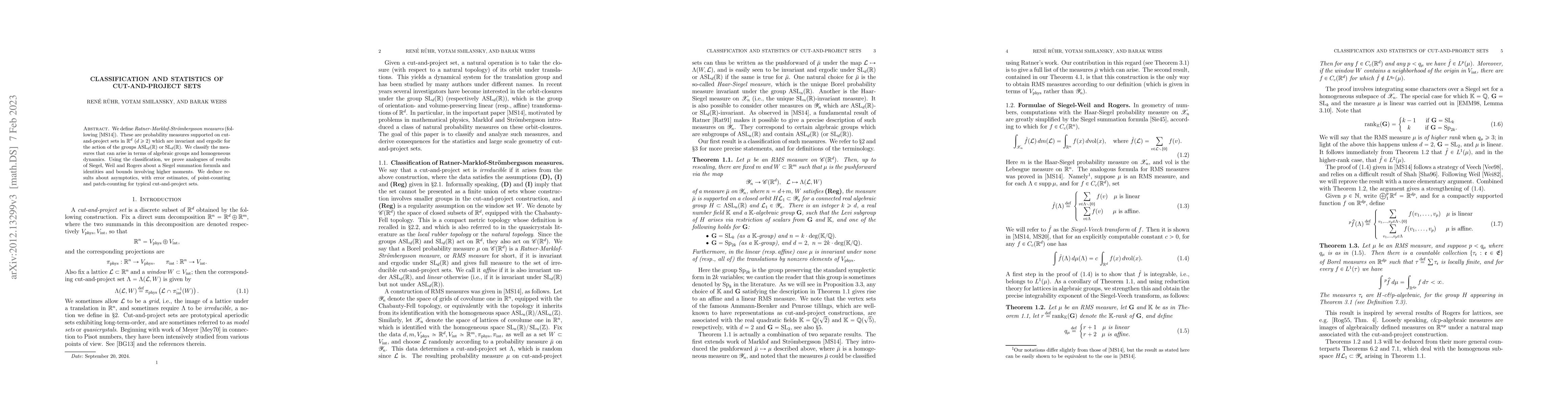 Thumbnail for Classification and statistics of cut and project sets
