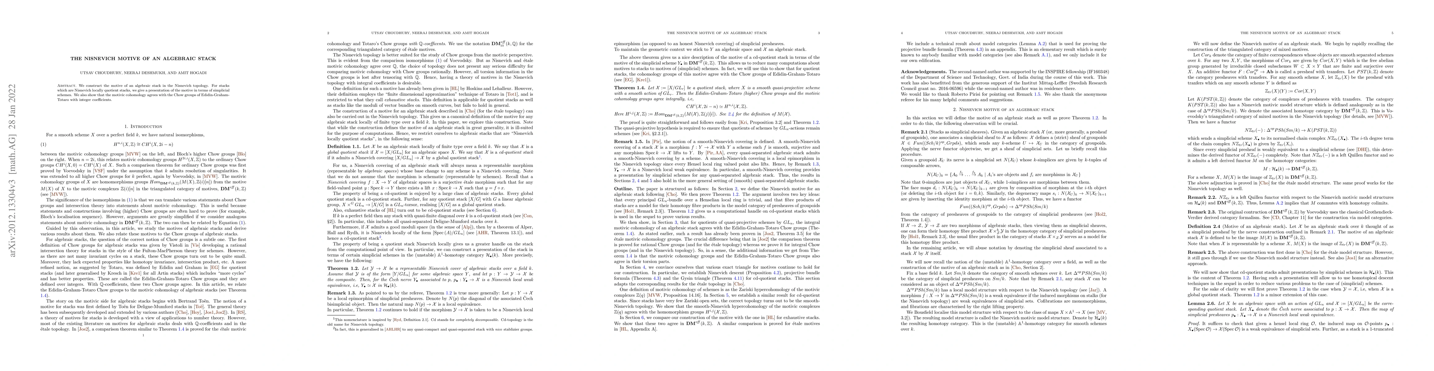 Thumbnail for The Nisnevich Motive of an Algebraic Stack