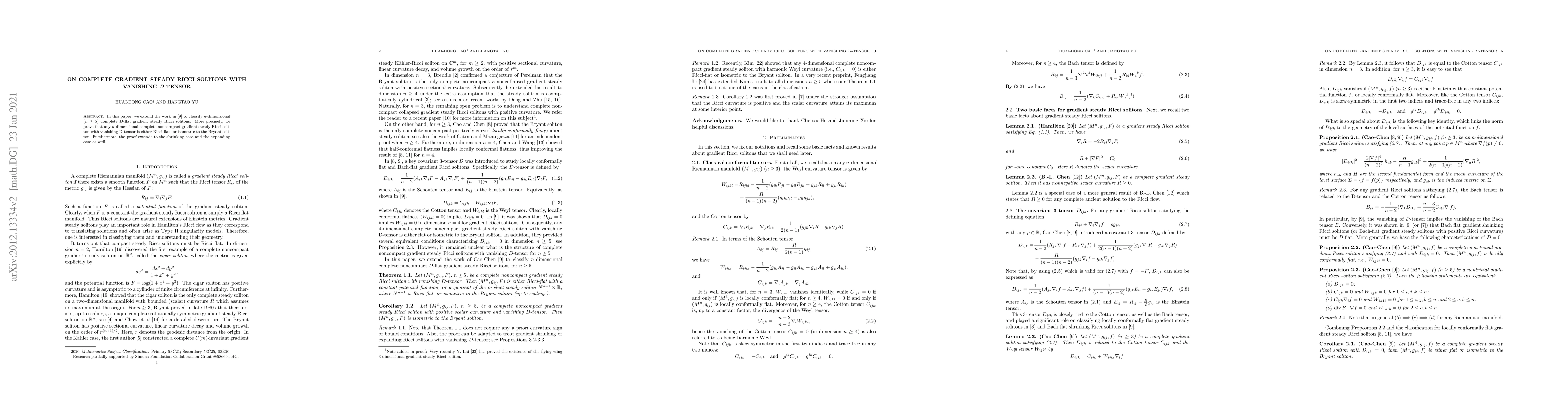 Thumbnail for On Complete Gradient Steady Ricci Solitons with Vanishing D-tensor