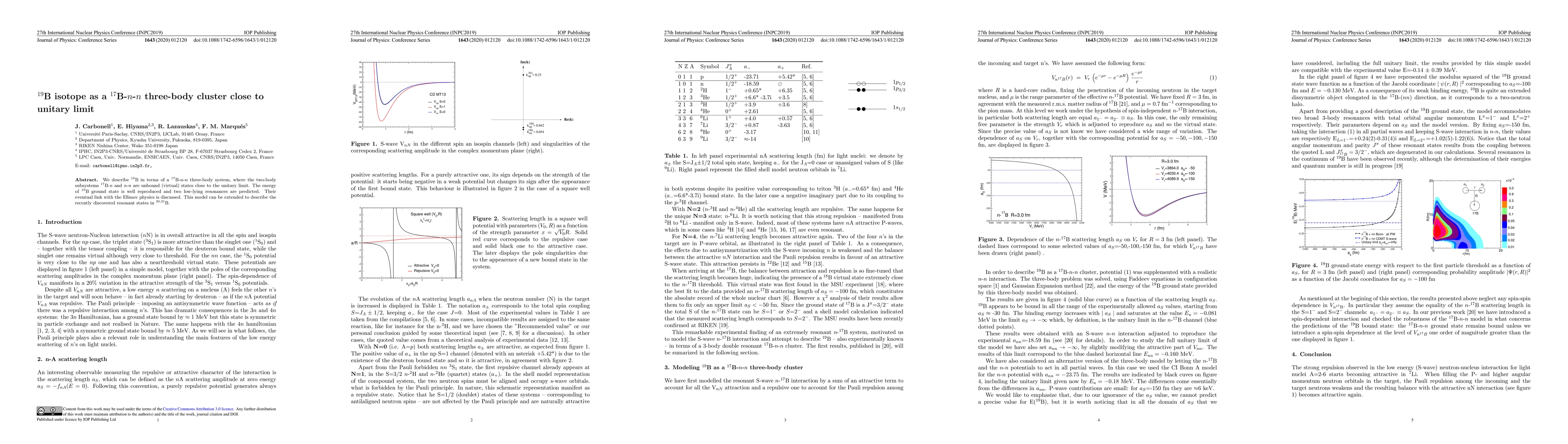 Thumbnail for 19B isotope as a 17B-n-n three-body cluster close to unitary limit