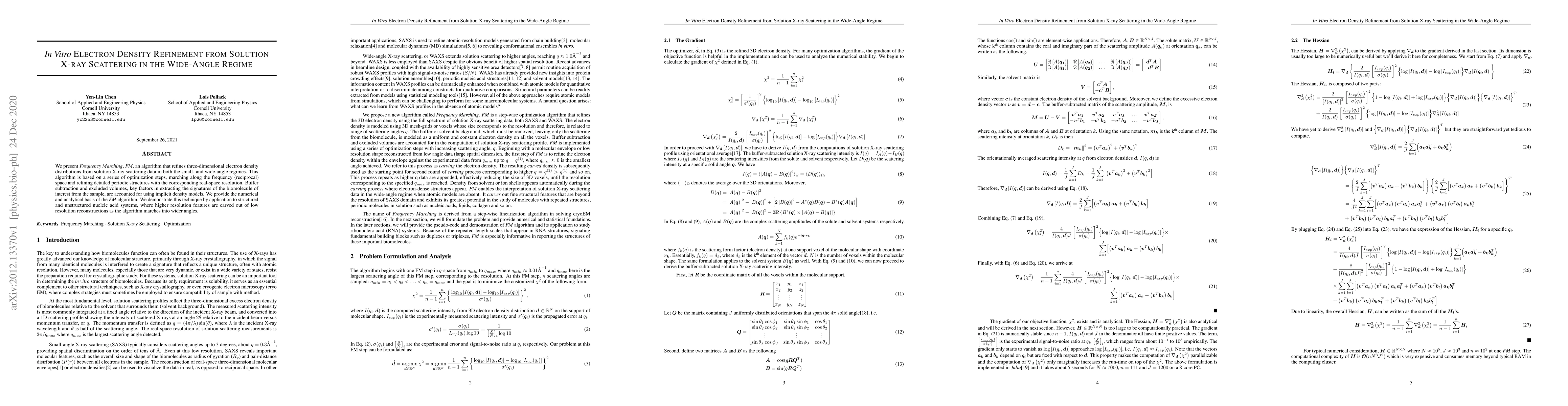 Thumbnail for In Vitro Electron Density Refinement from Solution X-ray Scattering in
  the Wide-Angle Regime