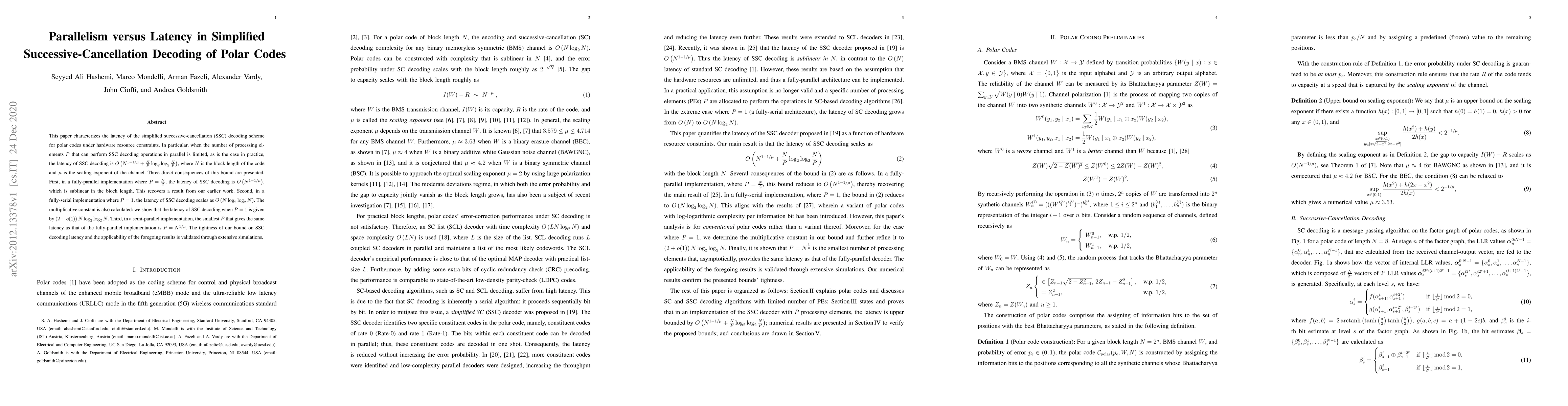 Thumbnail for Parallelism versus Latency in Simplified Successive-Cancellation
  Decoding of Polar Codes