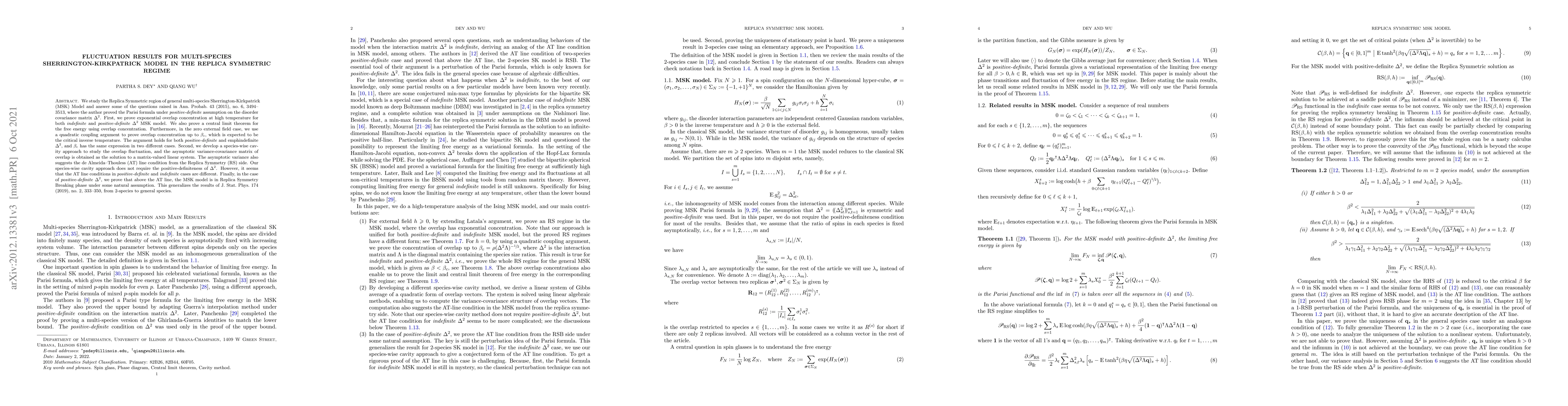 Thumbnail for Fluctuation results for Multi-species Sherrington-Kirkpatrick model in
  the replica symmetric regime