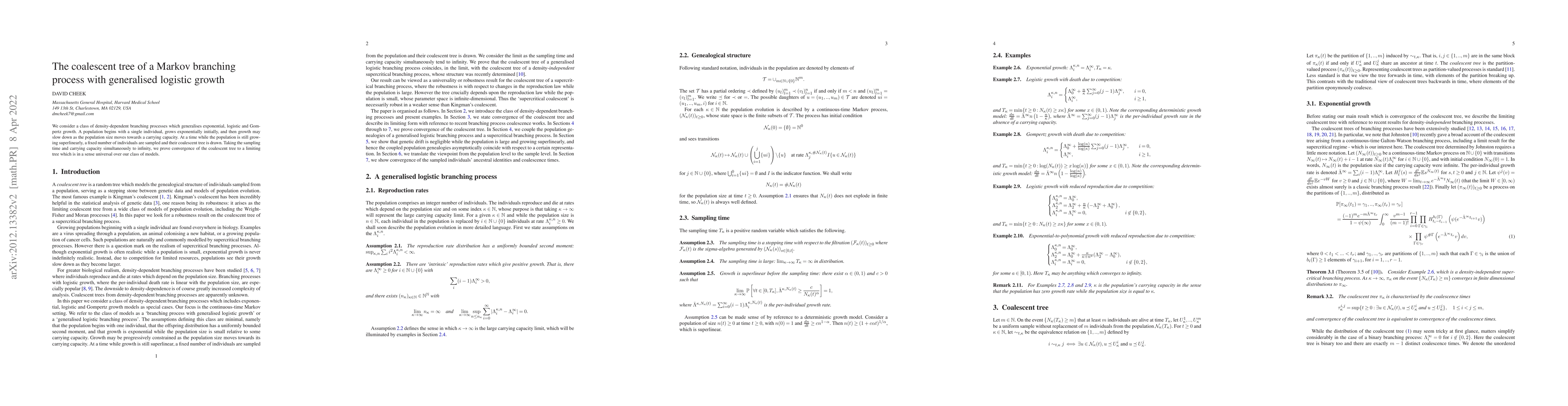 Thumbnail for The coalescent tree of a Markov branching process with generalised
  logistic growth