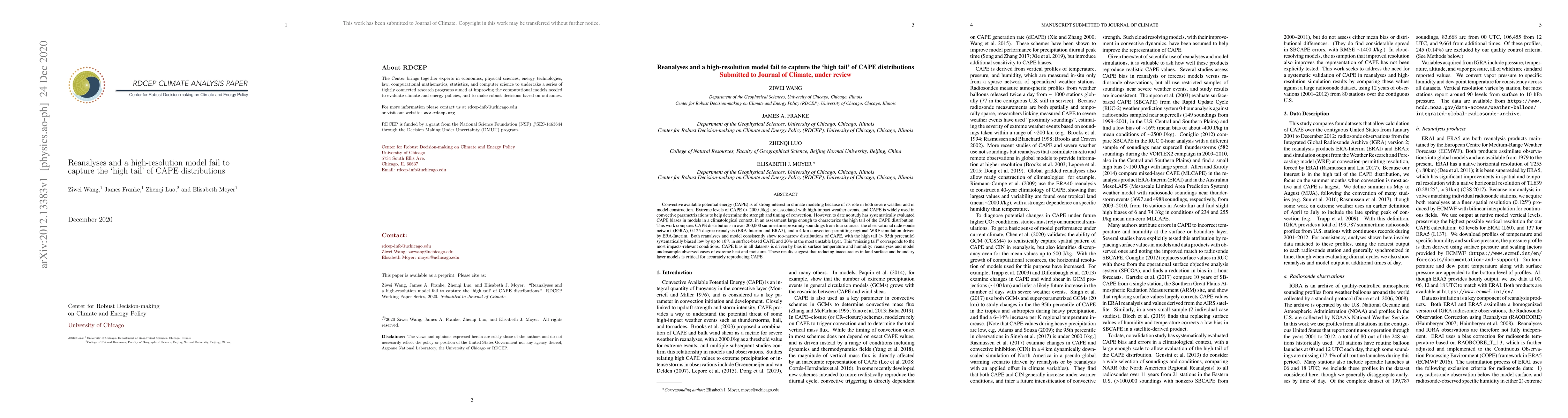 Thumbnail for Reanalyses and a high-resolution model fail to capture the `high tail'
  of CAPE distributions