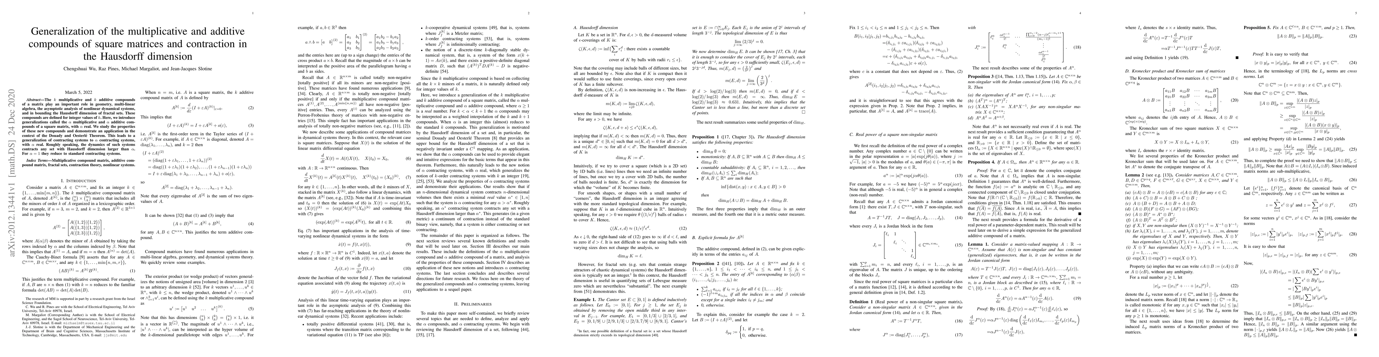 Thumbnail for Generalization of the multiplicative and additive compounds of square
  matrices and contraction in the Hausdorff dimension