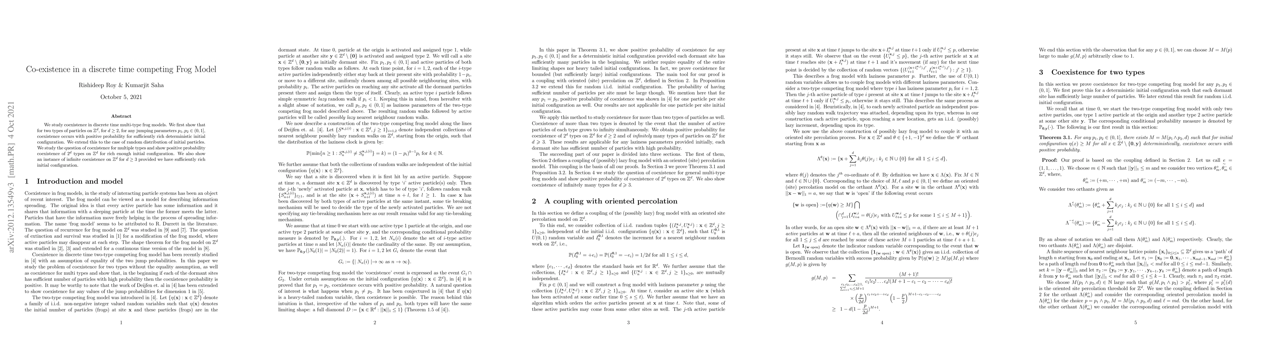 Thumbnail for Coexistence in discrete time Multi-type competing Frog Models