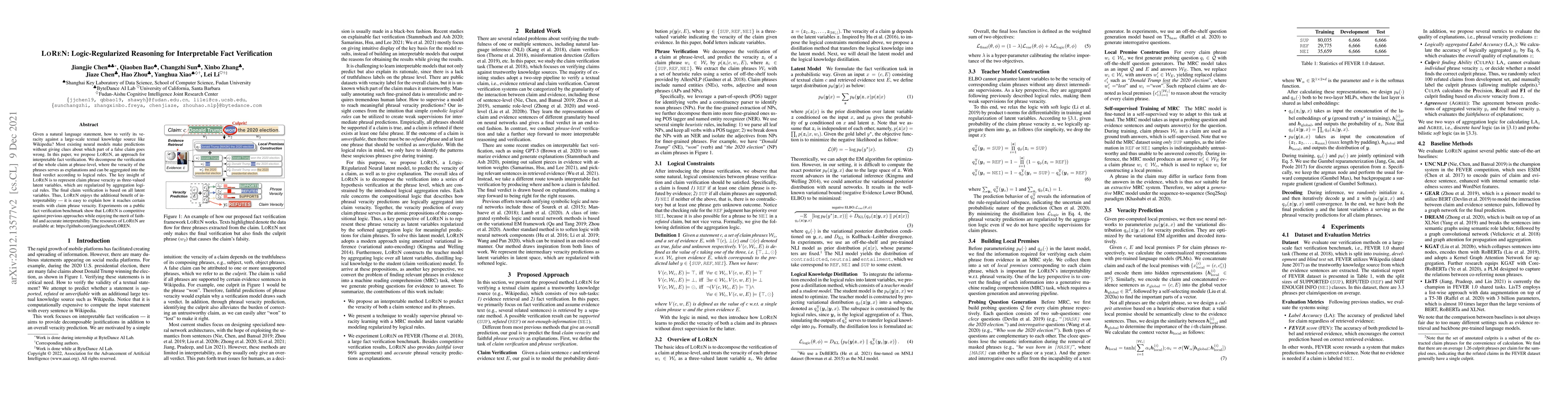 Thumbnail for LOREN: Logic-Regularized Reasoning for Interpretable Fact Verification