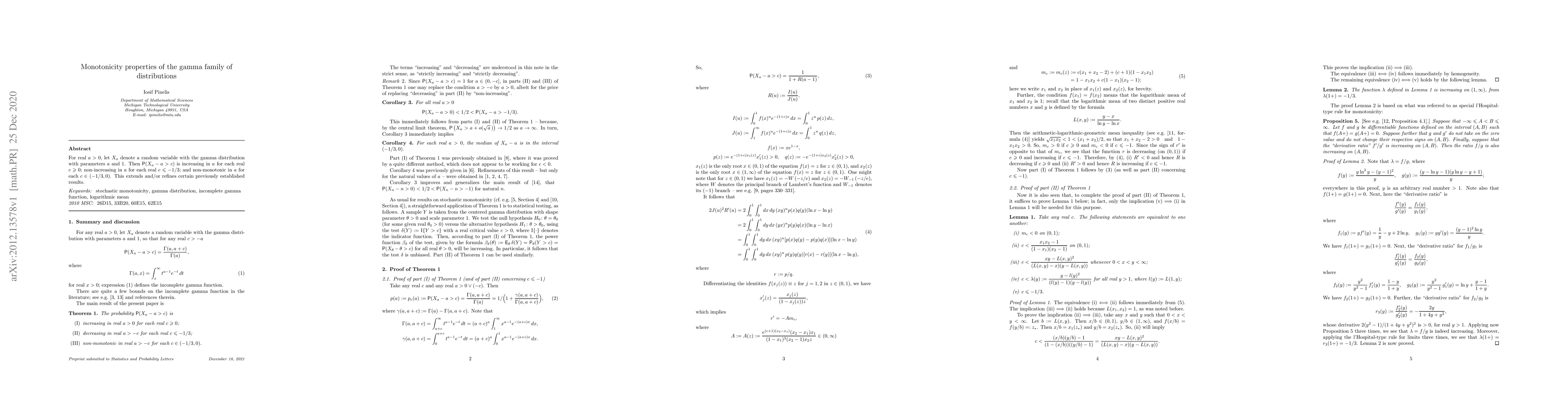 Thumbnail for Monotonicity properties of the gamma family of distributions