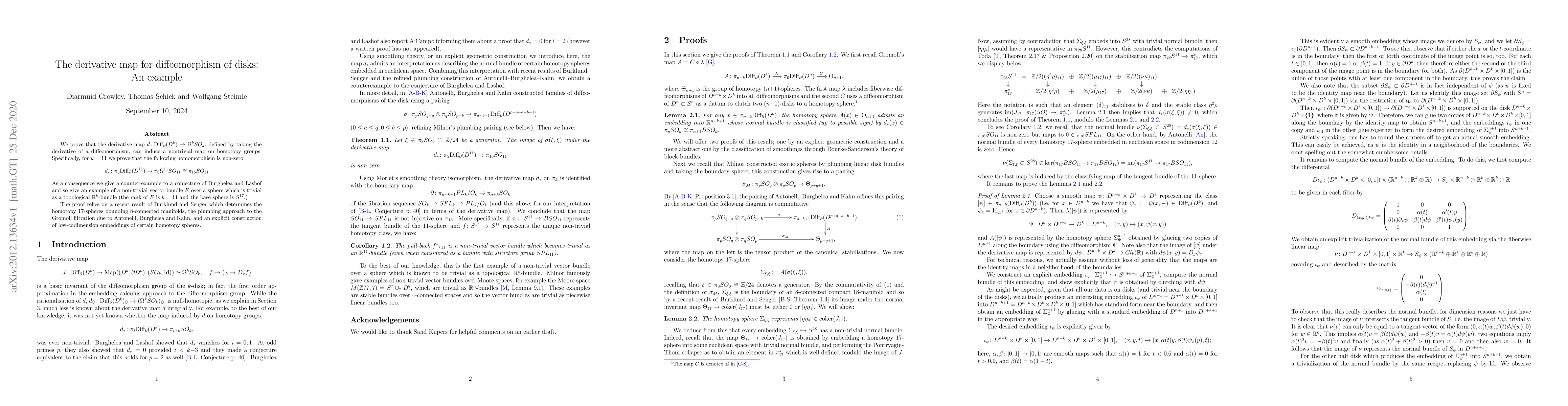 Thumbnail for The derivative map for diffeomorphism of disks: An example