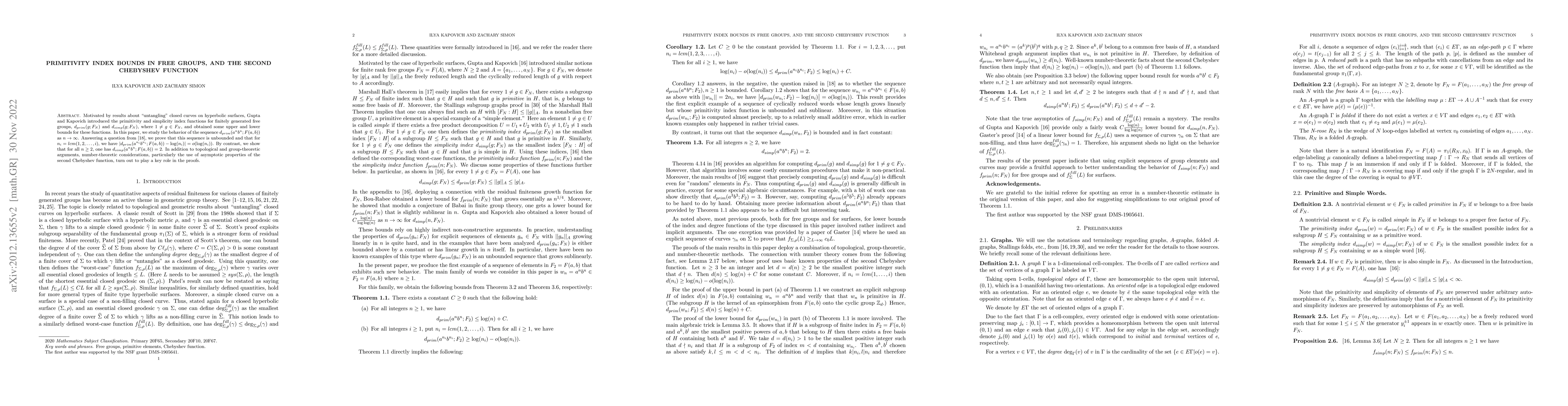 Thumbnail for Primitivity index bounds in free groups, and the second Chebyshev
  function