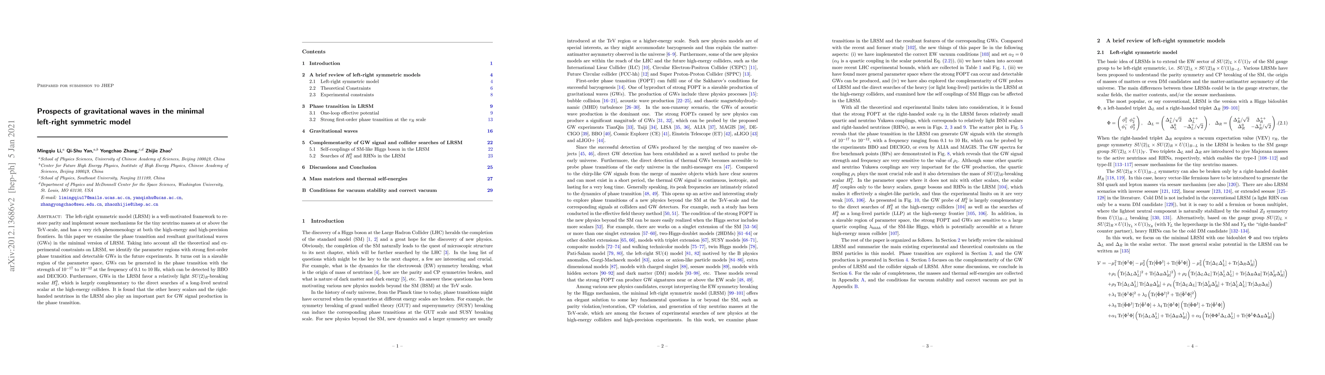 Thumbnail for Prospects of gravitational waves in the minimal left-right symmetric
  model