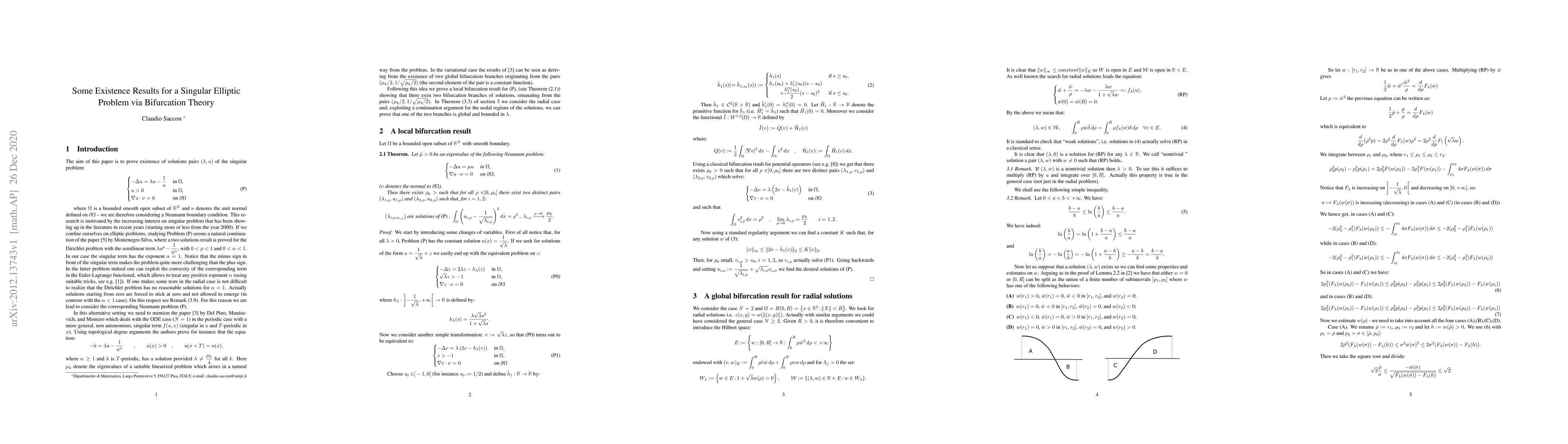 Thumbnail for Some Existence Results for a Singular Elliptic Problem via Bifurcation
  Theory